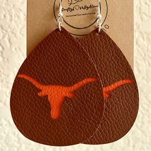 LongHorn Teardrop Faux Leather Earrings Lightweight Brown & Orange Background
